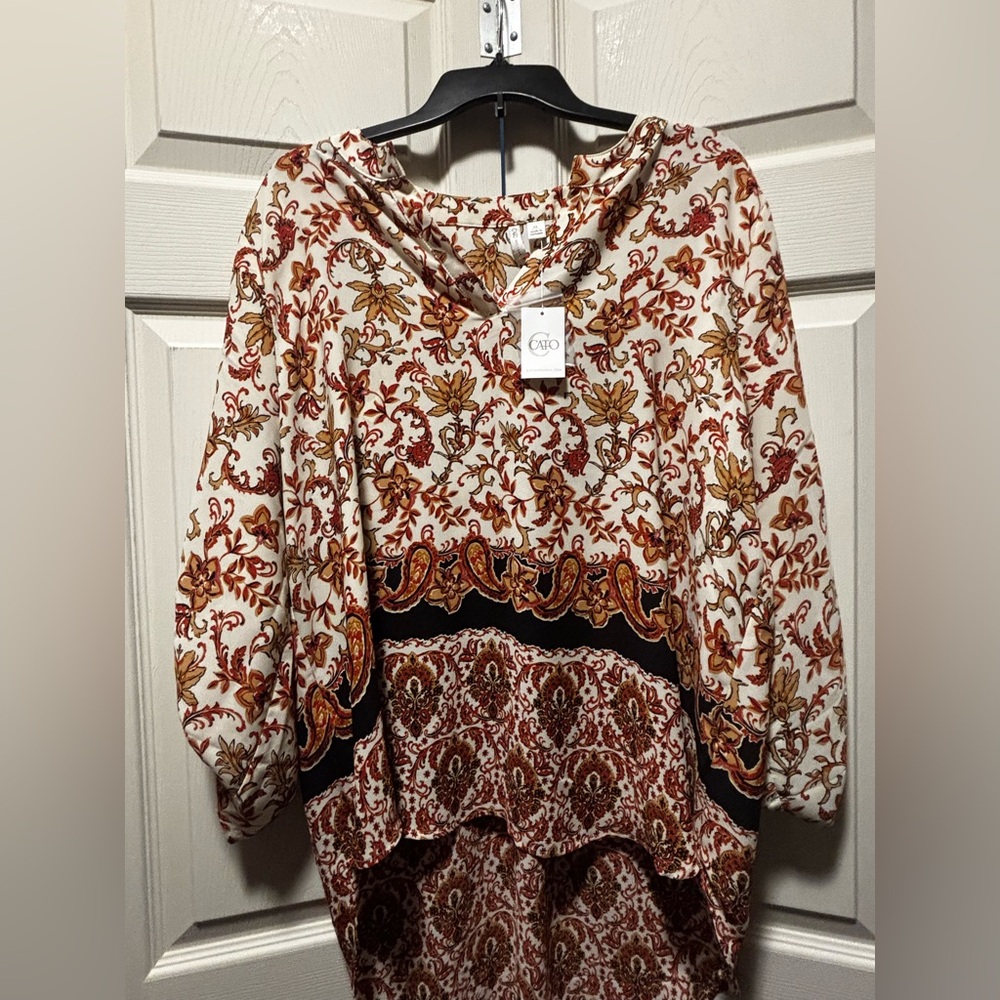 Cato Women's Paisley Blouse - Red and Gold
 P to P 24
L 23
Sleeves 20
